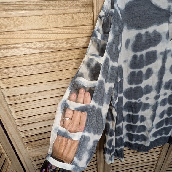Fred David Top Tie-Dye Cold Shoulder Tunic Gray White Tie-Dye Ring Detail SZ 1X - Picture 2 of 10
